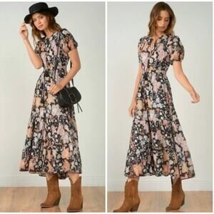 Elan Violetta Botanical Floral Maxi Dress Size M Vacation Romantic Boho Western
